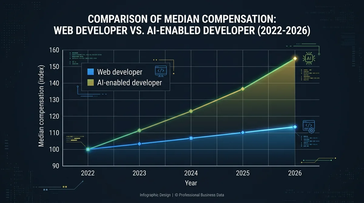 Інфографіка: динаміка компенсації AI developer проти класичного веб-розробника 2022–2026